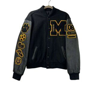 VTG Rennoc Men's M Varsity Jacket Leather Sleeves Black Wool Blend East 08 Patch